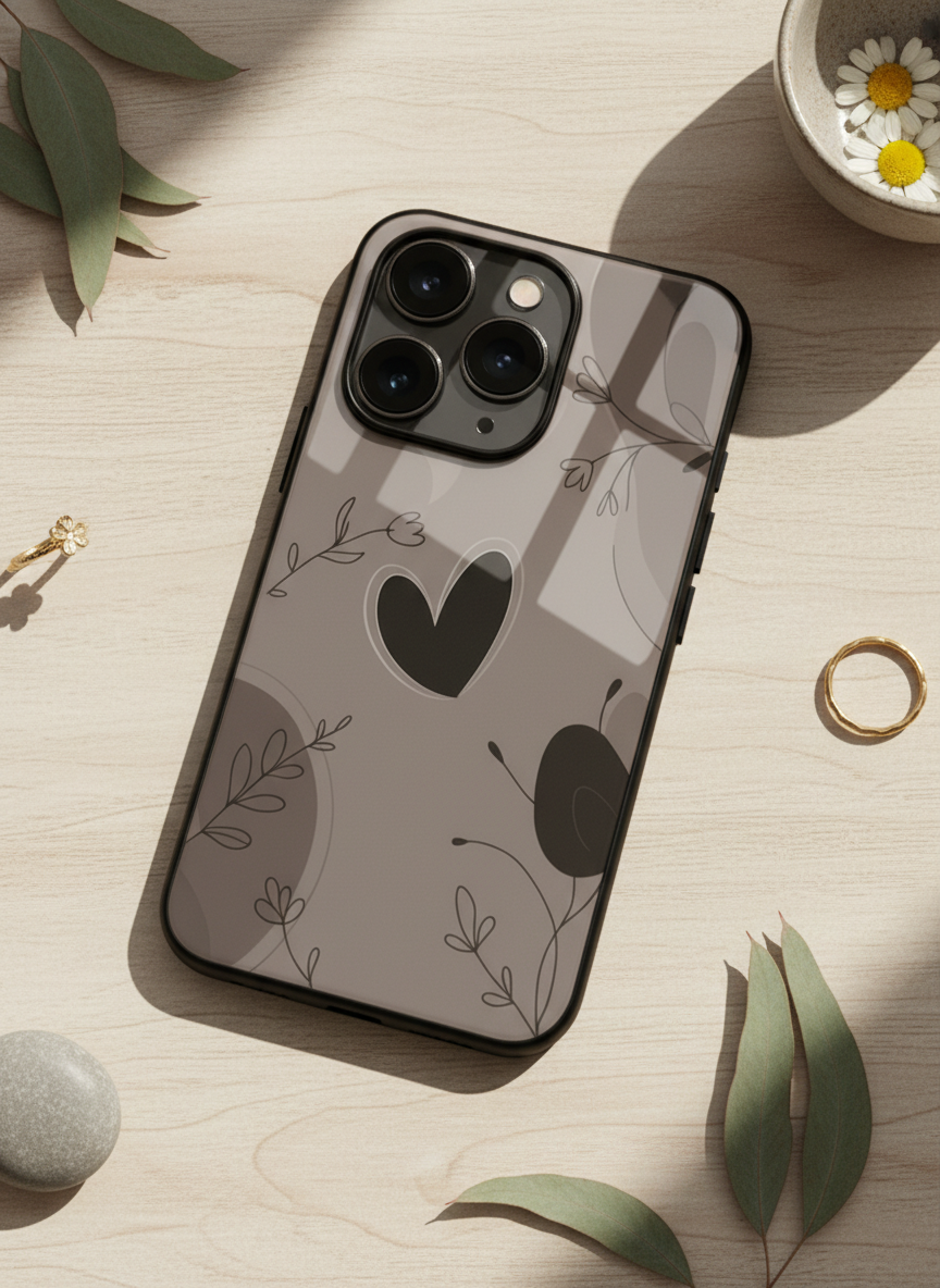 Muted Hearts Premium Glass Back Cover For iPhone 14-17 Models The Case & Co India
