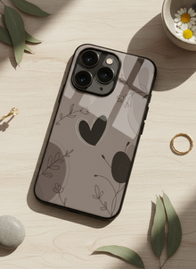 Muted Hearts Mono Frame Glass Back Cover For iPhone 14-17 Models