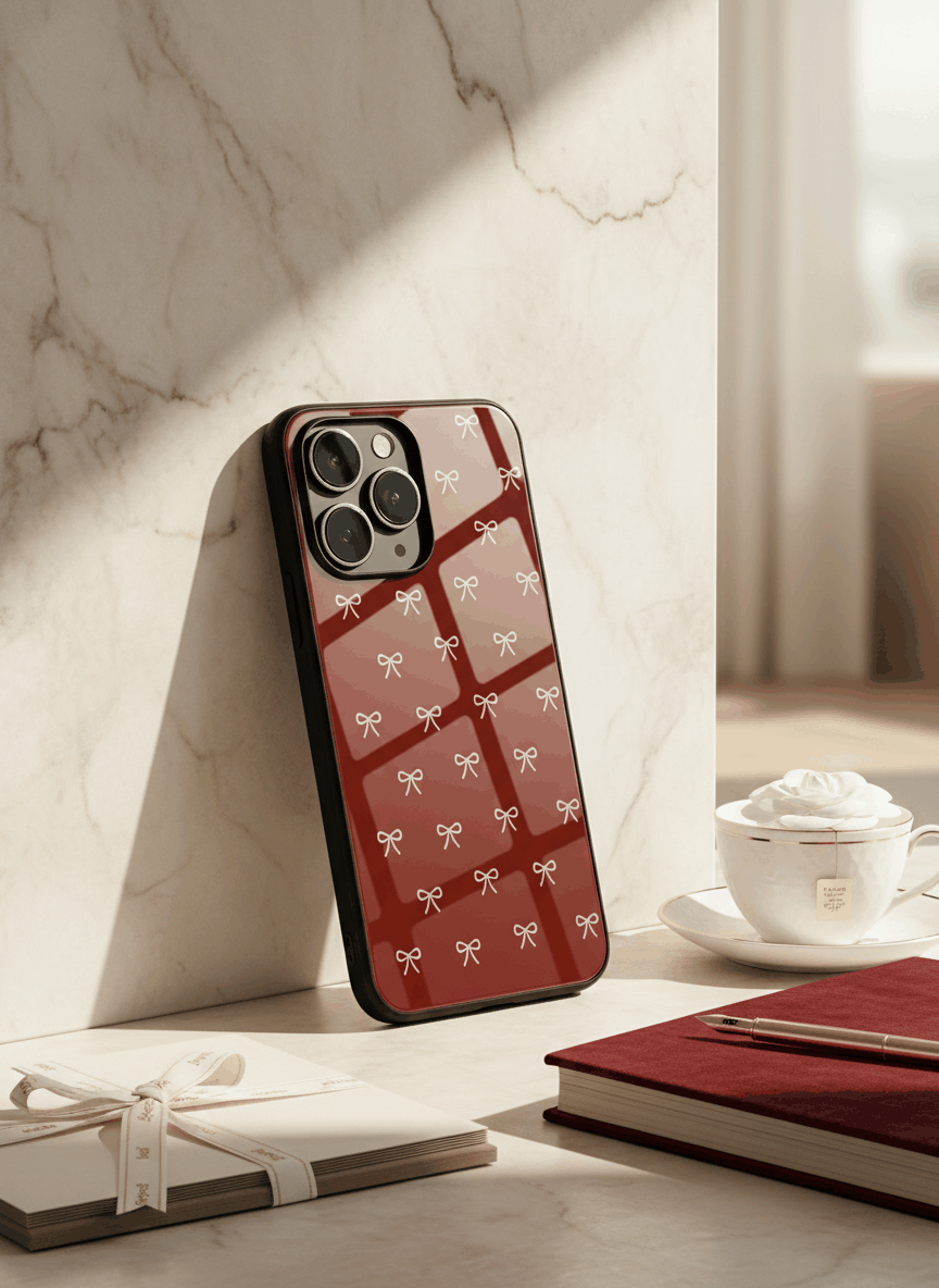 Red Bow Beaut Glass Back Cover For iPhone 11-17 The Case & Co