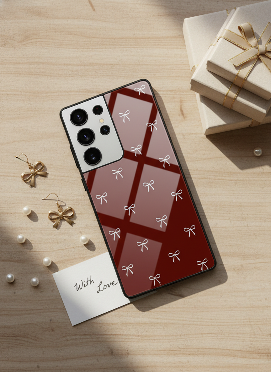 Red Bow Beaut Premium Glass Back Cover For Galaxy S Series The Case & Co India