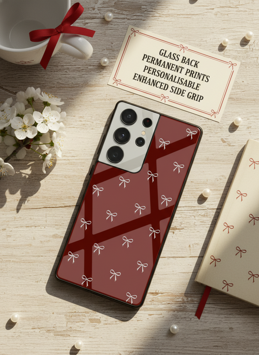 Red Bow Beaut Premium Glass Back Cover For Galaxy S Series The Case & Co India
