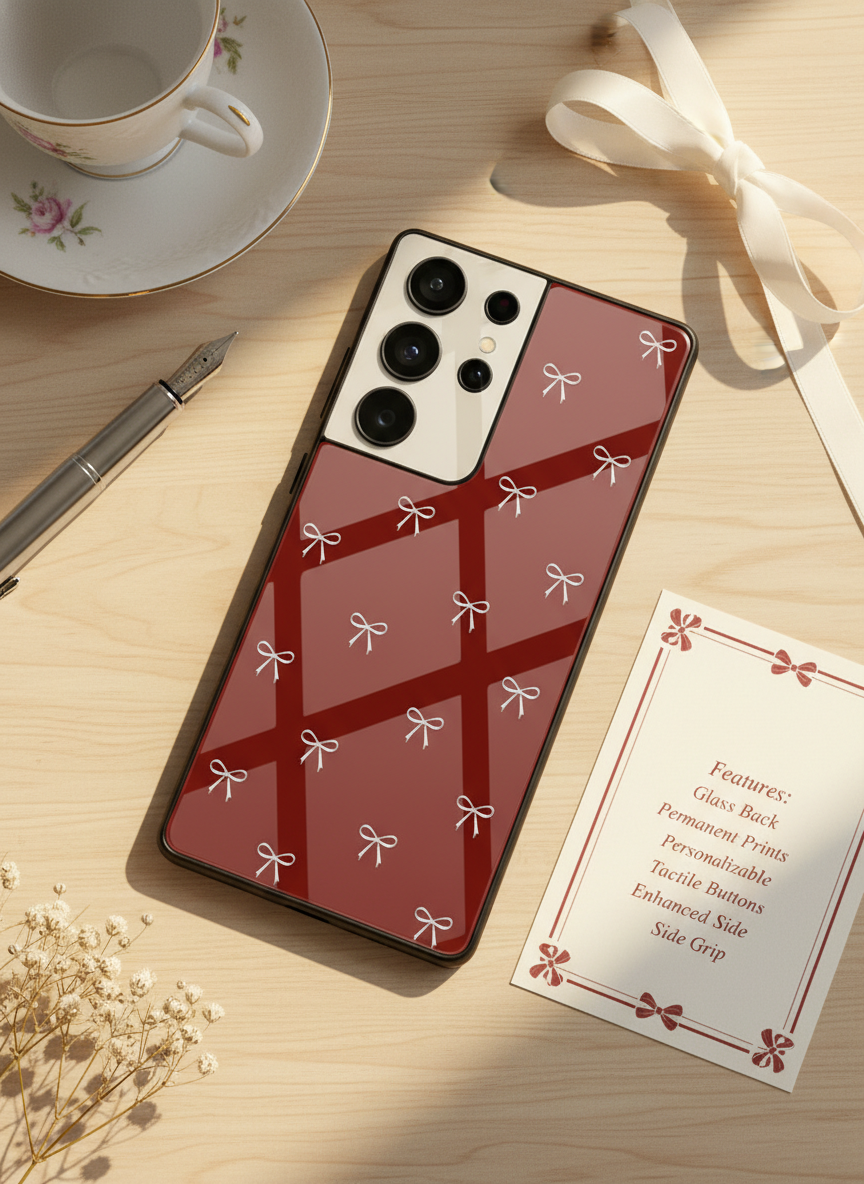 Red Bow Beaut Premium Glass Back Cover For Galaxy S Series The Case & Co India
