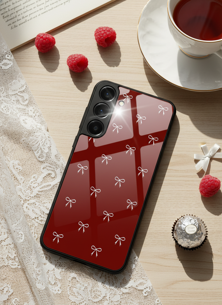 Red Bow Beaut Premium Glass Back Cover For Galaxy S Series The Case & Co India
