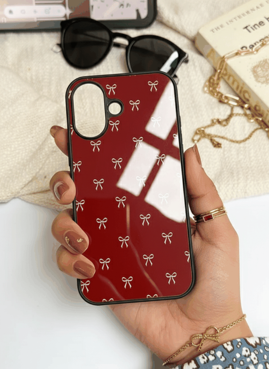 Red Bow Beaut Premium Glass Back Cover For iPhone 11,12,13,14,15,16,17 Models The Case & Co