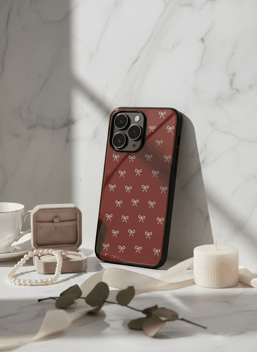 Red Bow Beaut Premium Glass Back Cover For iPhone 14-17 Models The Case & Co India