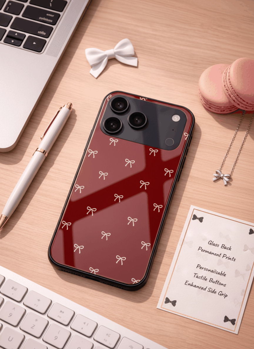 Red Bow Beaut Premium Glass Back Cover For iPhone 14-17 Models The Case & Co India