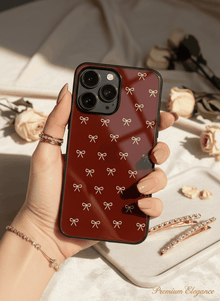 Red Bow Beaut Mono Frame Glass Back Cover For iPhone 14-17 Models