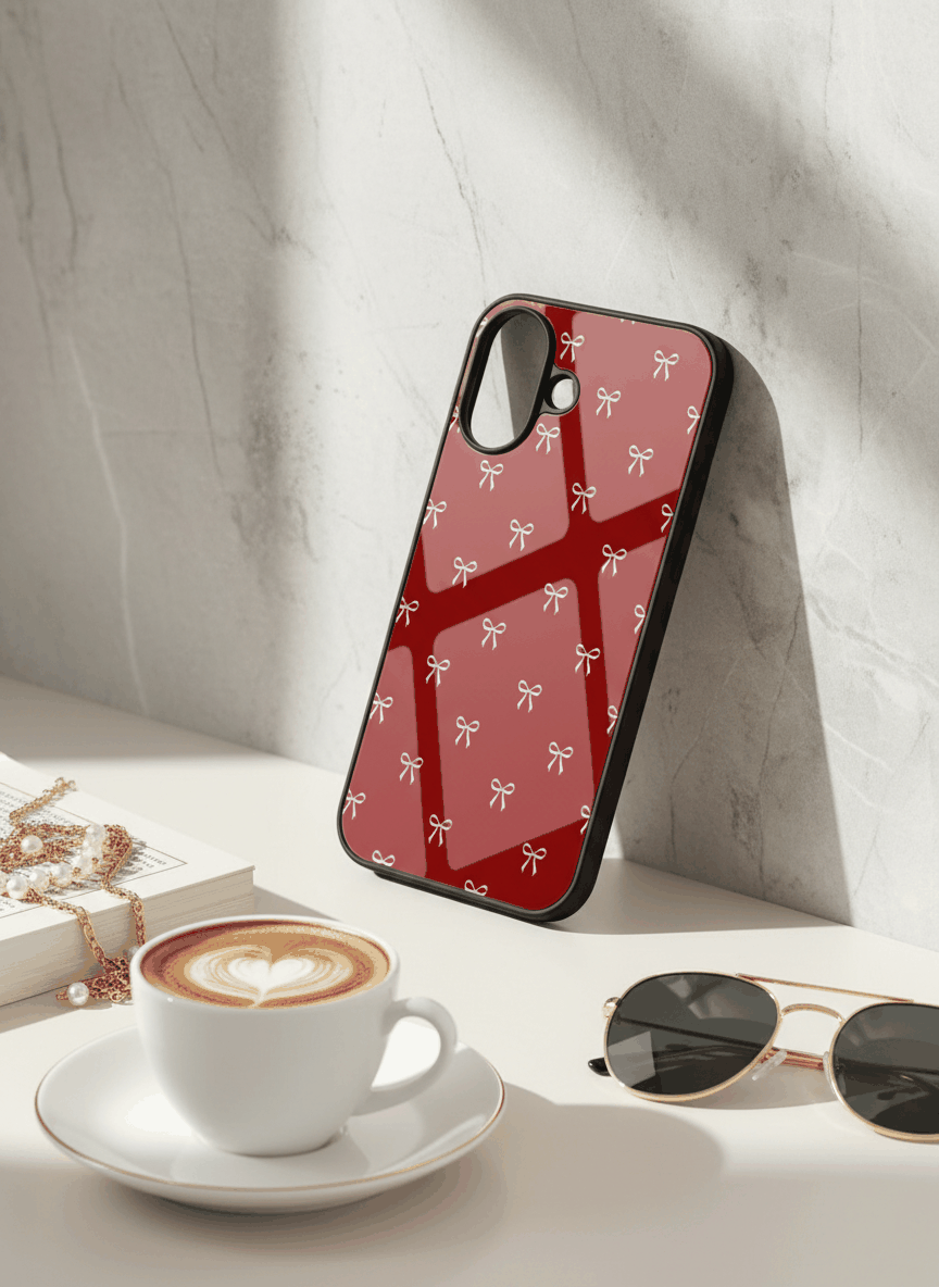 Red Bow Beaut Premium Glass Back Cover For iPhone 14-17 Models The Case & Co India