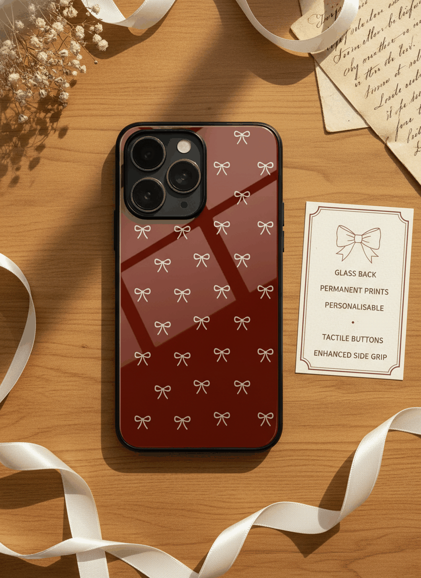 Red Bow Beaut Premium Glass Back Cover For iPhone 14-17 Models The Case & Co India