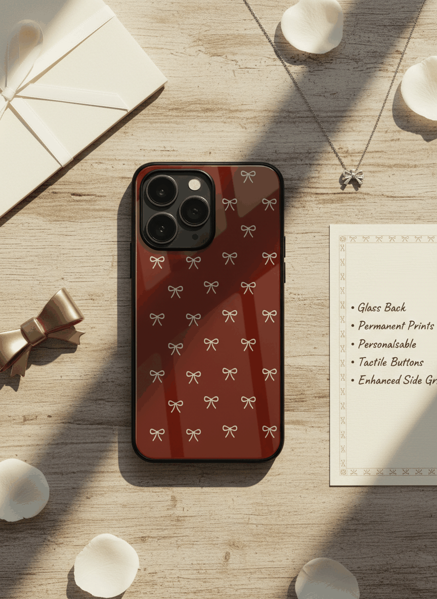 Red Bow Beaut Premium Glass Back Cover For iPhone 14-17 Models The Case & Co India
