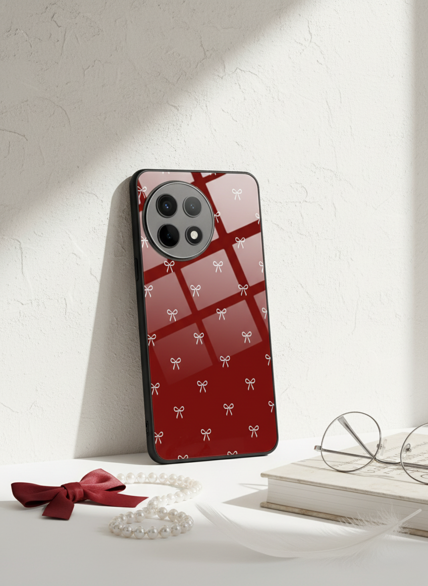 Red Bow Beaut Premium Glass Back Cover For One Plus 13, 12, 11, 10 The Case & Co India