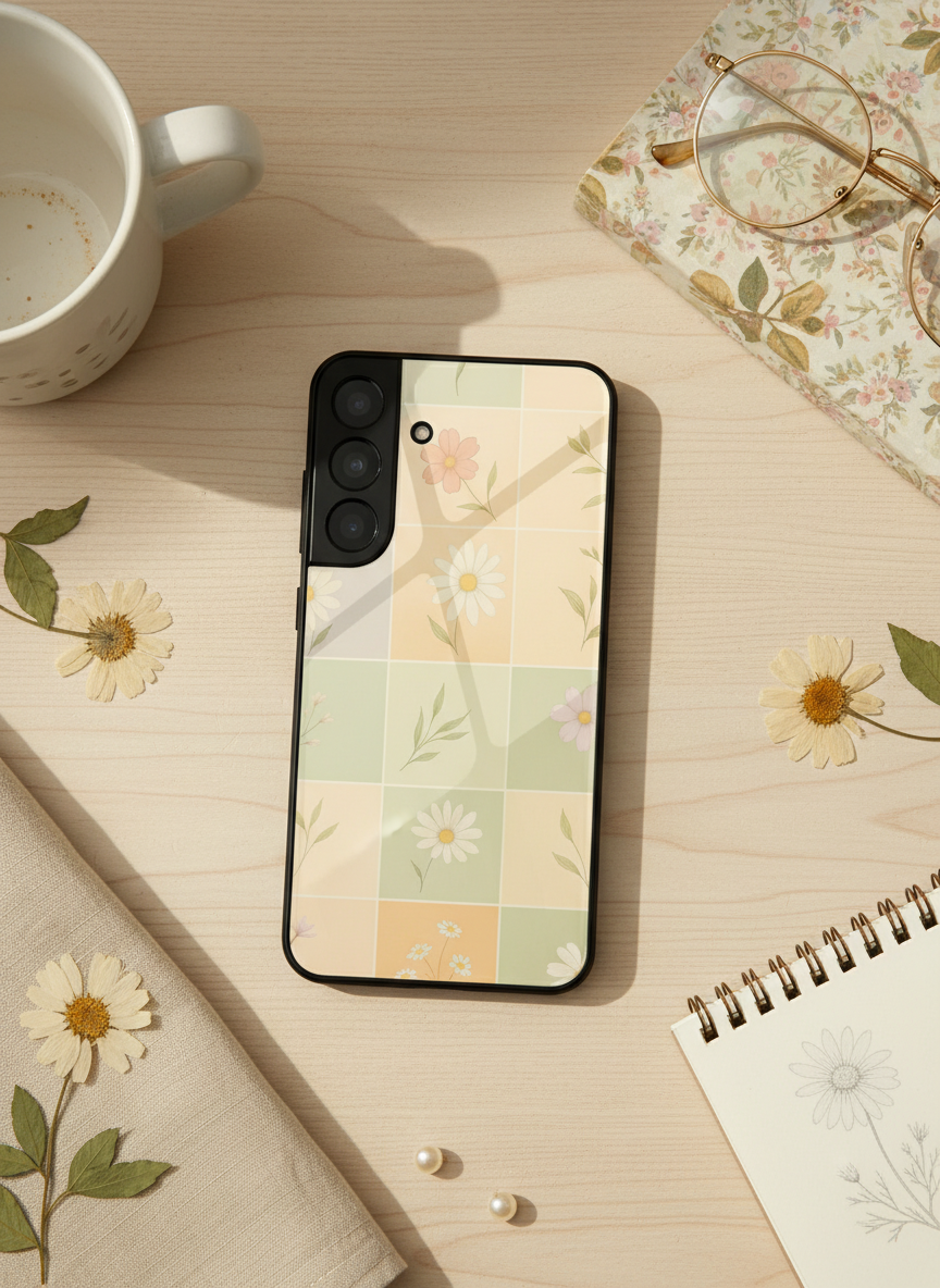 Sage Check Premium Glass Back Cover For Galaxy S Series The Case & Co India