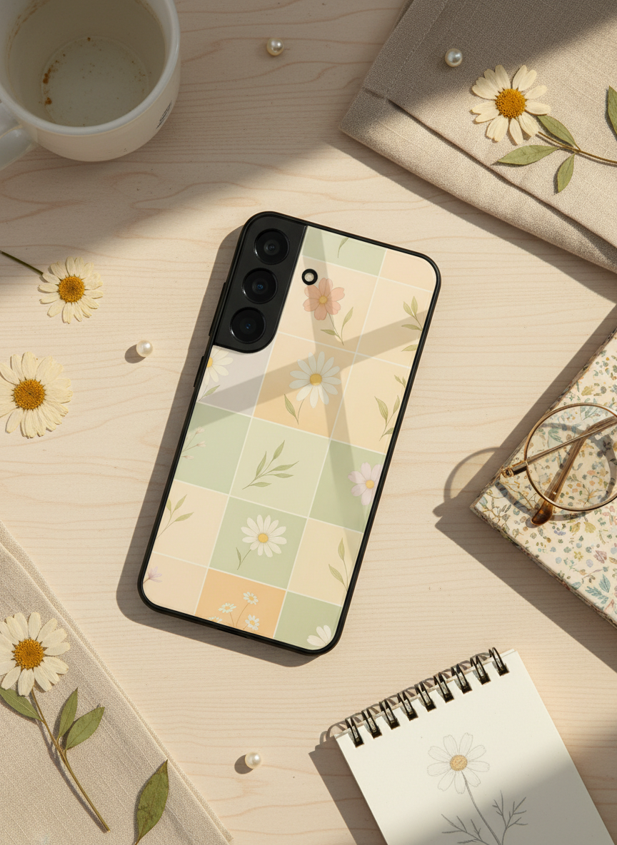 Sage Check Premium Glass Back Cover For Galaxy S Series The Case & Co India