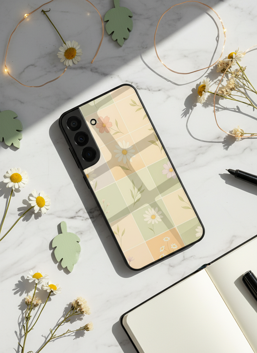 Sage Check Premium Glass Back Cover For Galaxy S Series The Case & Co India