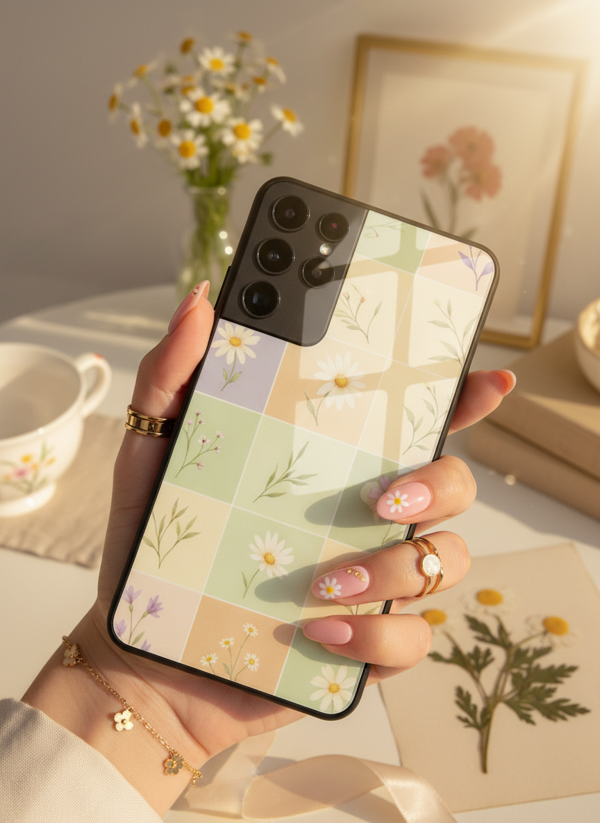 Sage Check Premium Glass Back Cover For Galaxy S Series The Case & Co India