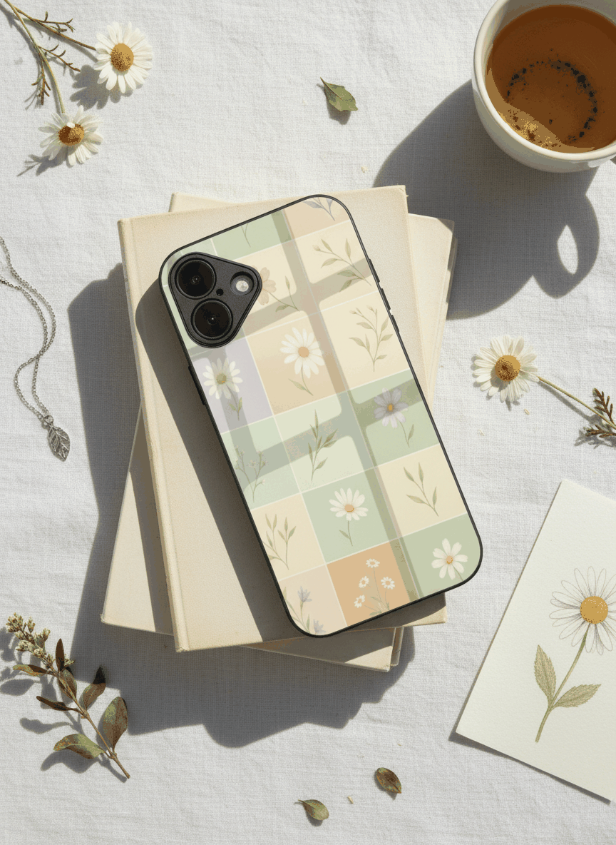 Sage Grid Pattern Premium Glass Back Cover For iPhone 14-17 Models The Case & Co India