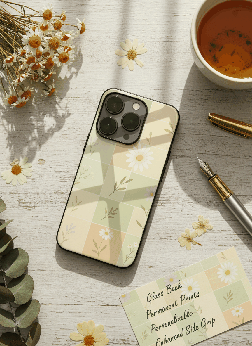Sage Grid Pattern Premium Glass Back Cover For iPhone 14-17 Models The Case & Co India