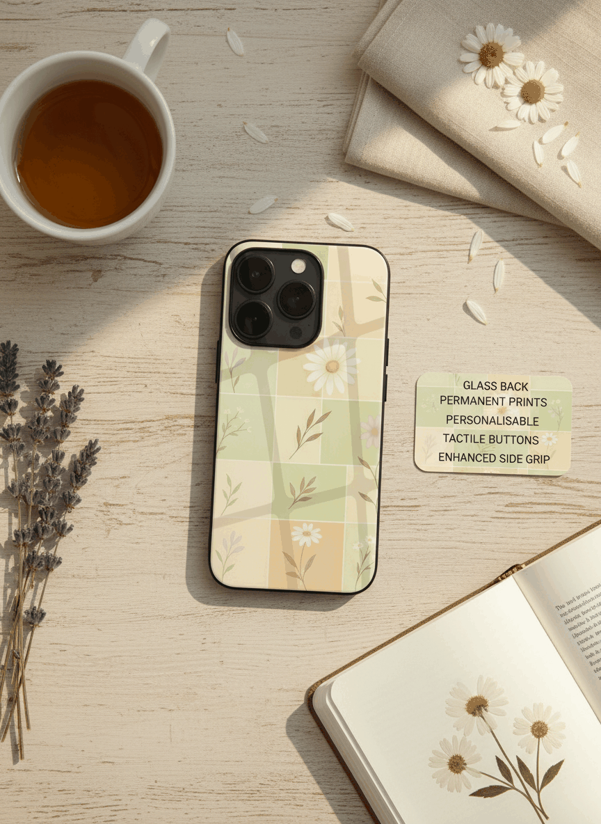 Sage Grid Pattern Premium Glass Back Cover For iPhone 14-17 Models The Case & Co India