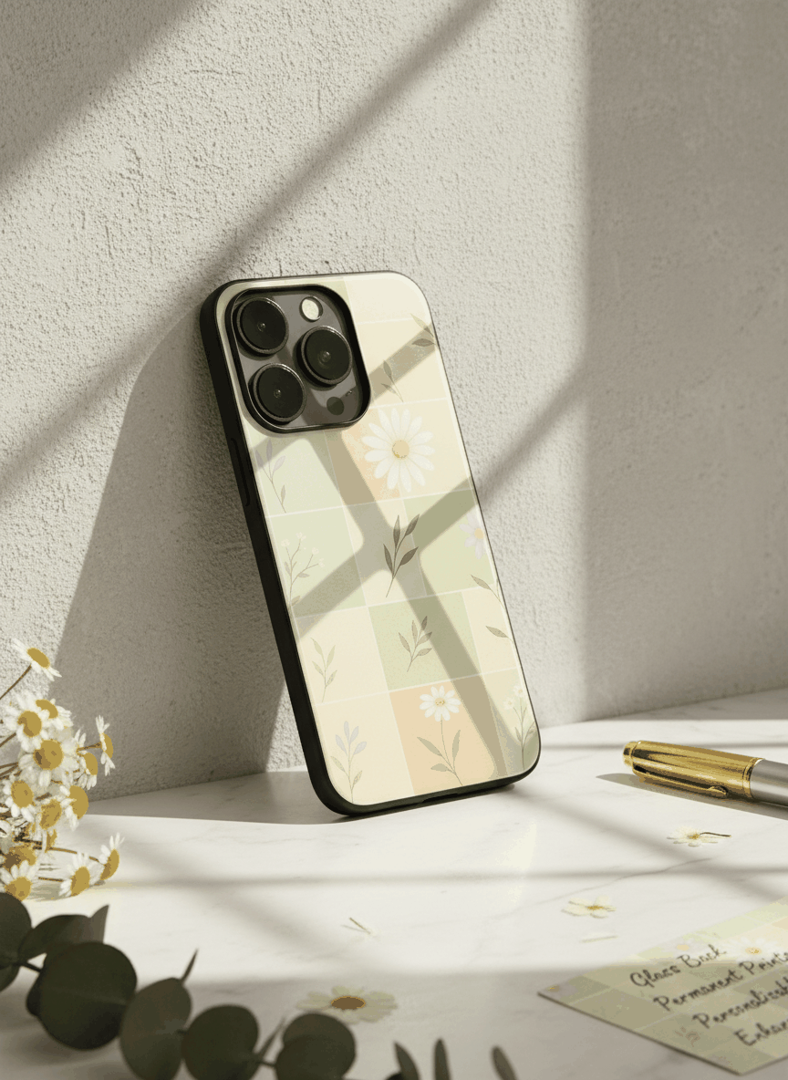 Sage Grid Pattern Premium Glass Back Cover For iPhone 14-17 Models The Case & Co India