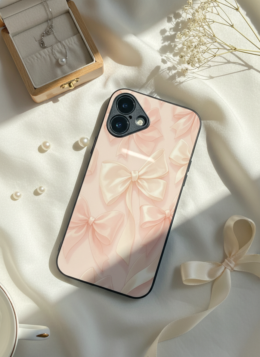 Silky Bows Sketch Premium Glass Back Cover For iPhone 14-17 Models The Case & Co India