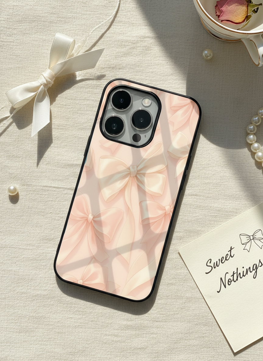 Silky Bows Sketch Premium Glass Back Cover For iPhone 14-17 Models The Case & Co India