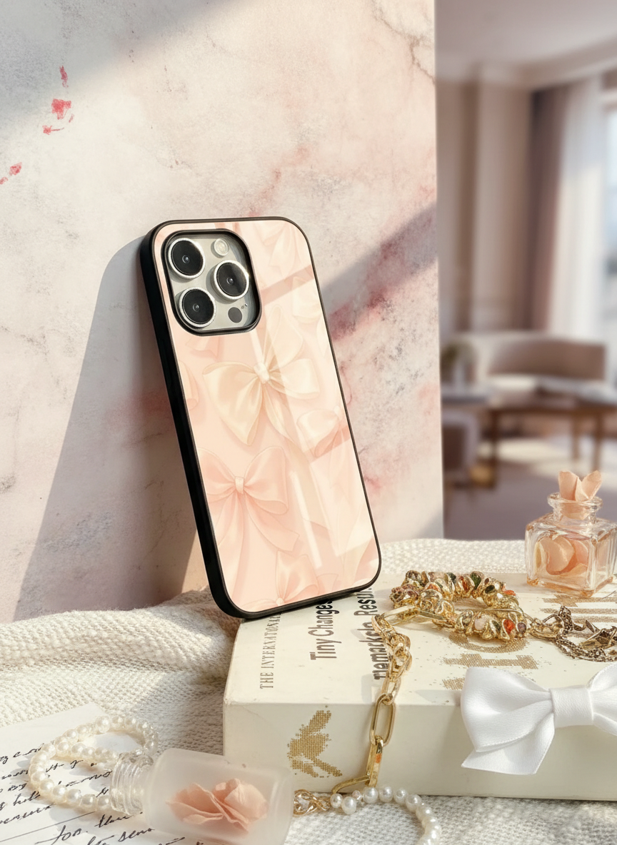Silky Bows Sketch Premium Glass Back Cover For iPhone 14-17 Models The Case & Co India
