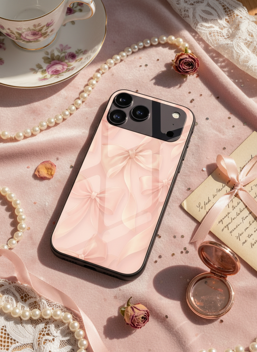 Silky Bows Sketch Premium Glass Back Cover For iPhone 14-17 Models The Case & Co India