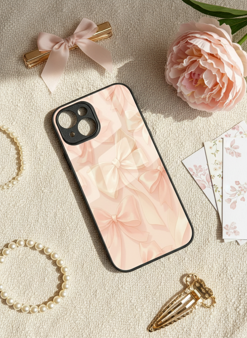 Silky Bows Sketch Premium Glass Back Cover For iPhone 14-17 Models The Case & Co India