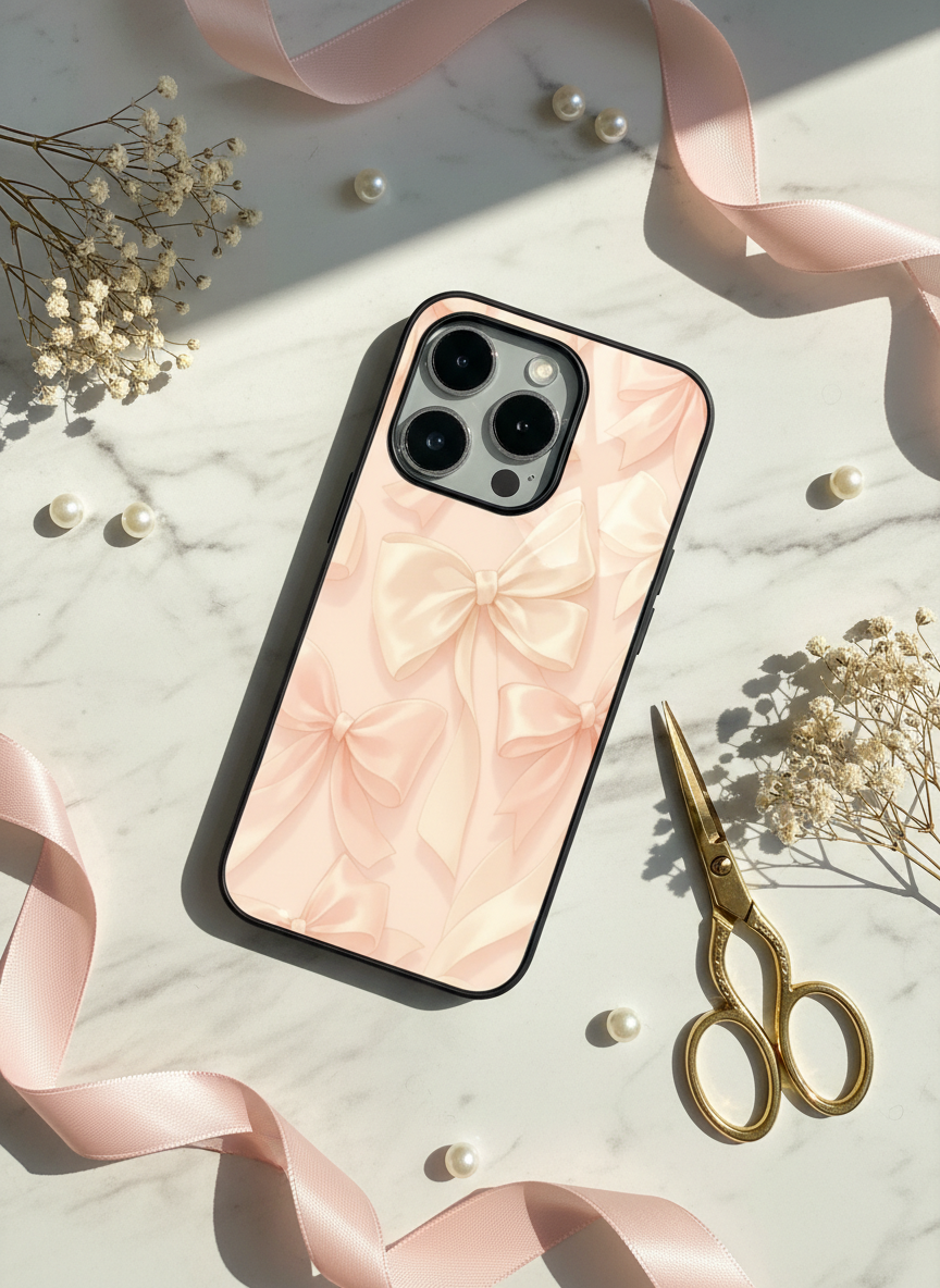 Silky Bows Sketch Premium Glass Back Cover For iPhone 14-17 Models The Case & Co India