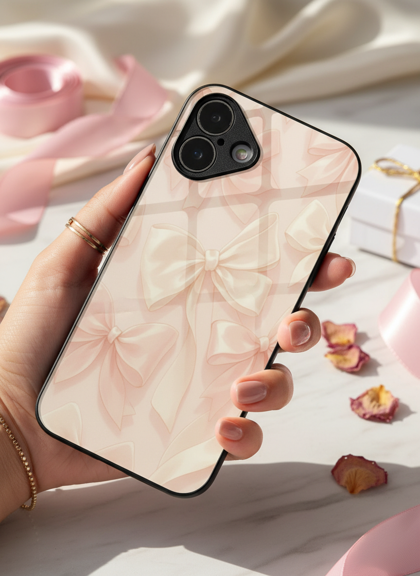 Silky Bows Sketch Premium Glass Back Cover For iPhone 14-17 Models The Case & Co India