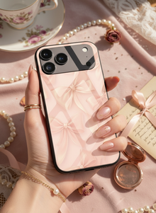 Silky Bows Sketch Mono Frame Glass Back Cover For iPhone 14-17 Models