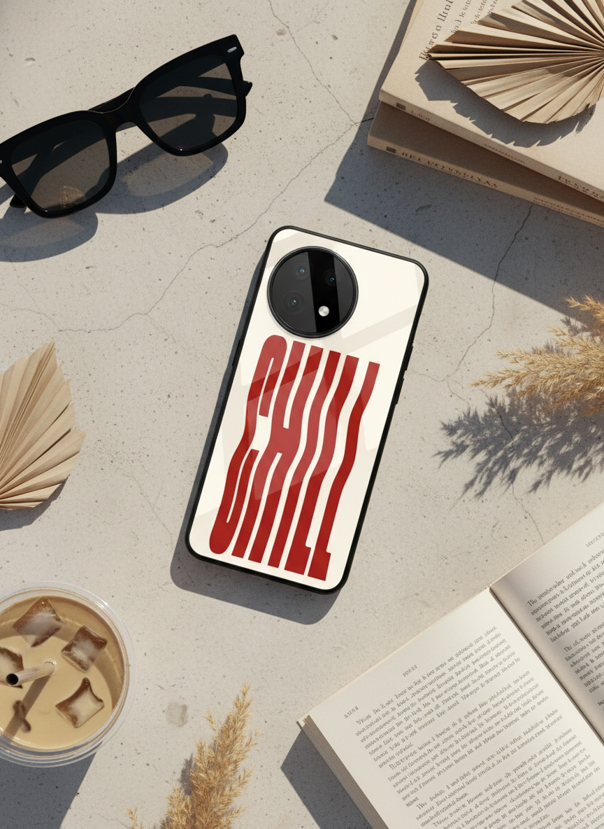 Stay Chill Glass Back Cover For One Plus 13, 12, 11, 10 The Case & Co India