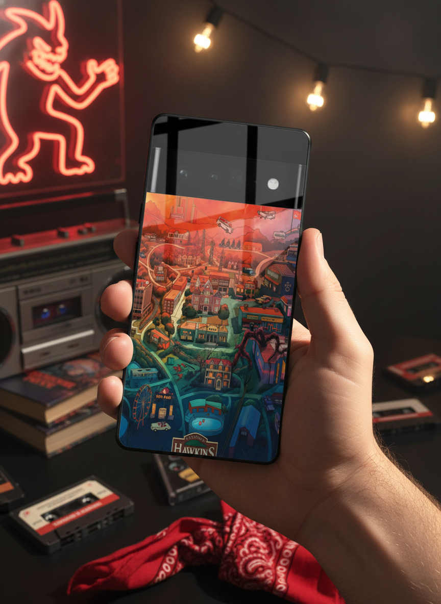 STRANGER THINGS- Hawkins Cinematic Map Premium Glass Back Cover For Google Pixel 7,8,9,10 Series The Case & Co India