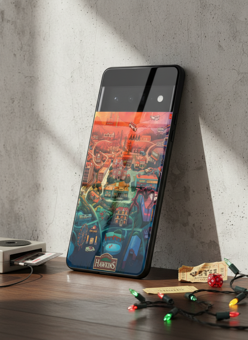 STRANGER THINGS- Hawkins Cinematic Map Premium Glass Back Cover For Google Pixel 7,8,9,10 Series The Case & Co India