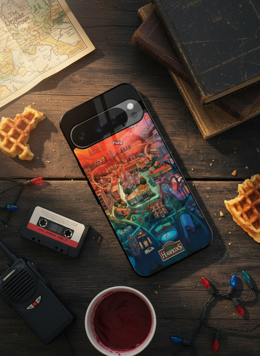 STRANGER THINGS- Hawkins Cinematic Map Premium Glass Back Cover For Google Pixel 7,8,9,10 Series The Case & Co India