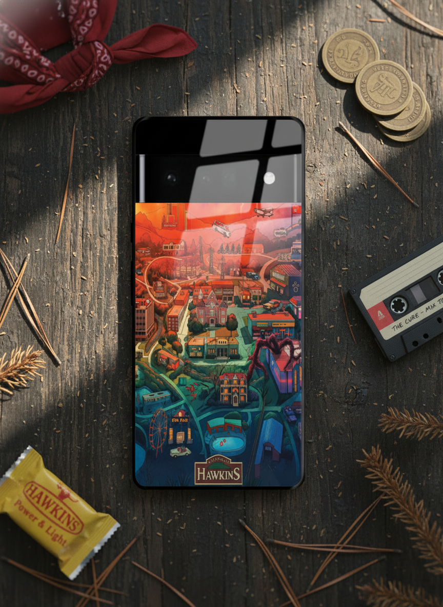 STRANGER THINGS- Hawkins Cinematic Map Premium Glass Back Cover For Google Pixel 7,8,9,10 Series The Case & Co India