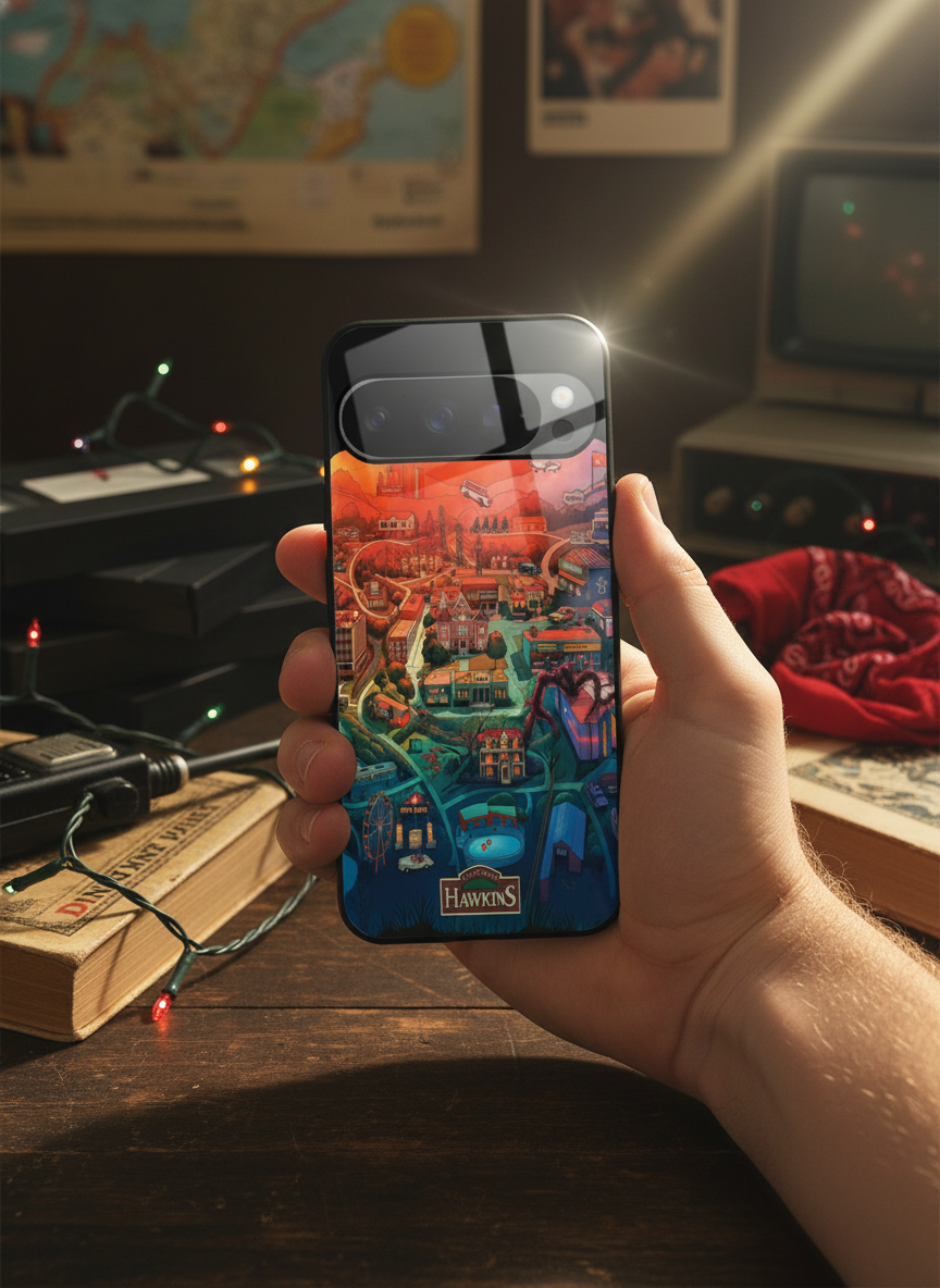 STRANGER THINGS- Hawkins Cinematic Map Premium Glass Back Cover For Google Pixel 7,8,9,10 Series The Case & Co India