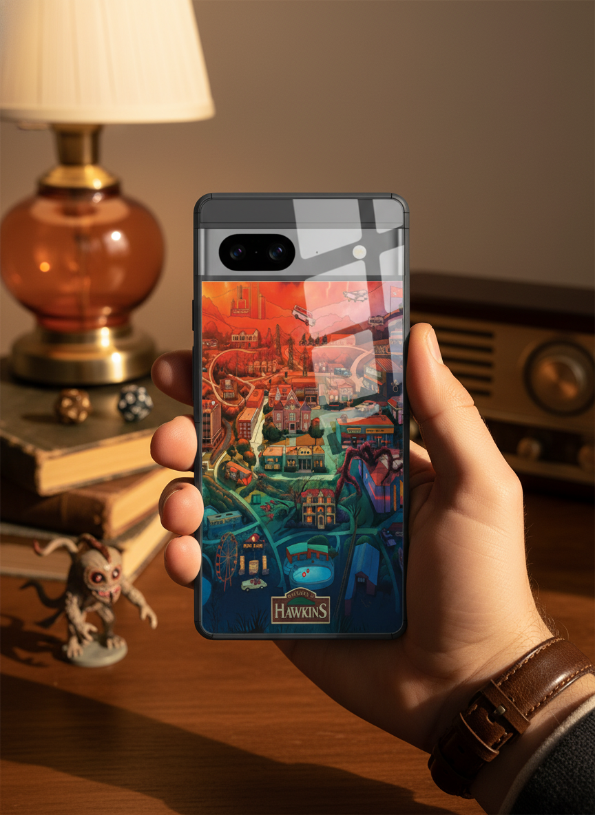 STRANGER THINGS- Hawkins Cinematic Map Premium Glass Back Cover For Google Pixel 7,8,9,10 Series The Case & Co India
