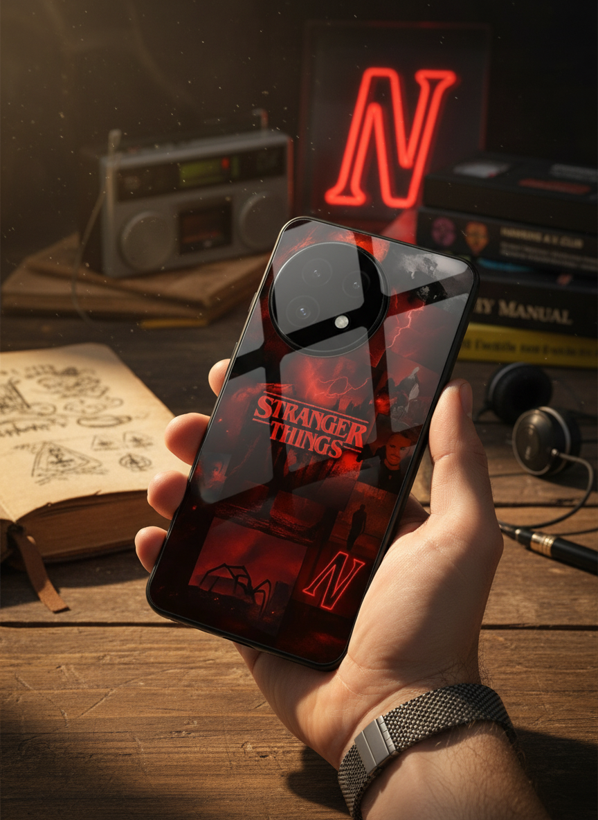 STRANGER THINGS- Red Realm Edit Premium Glass Back Cover For One Plus 13, 12, 11, 10 The Case & Co India