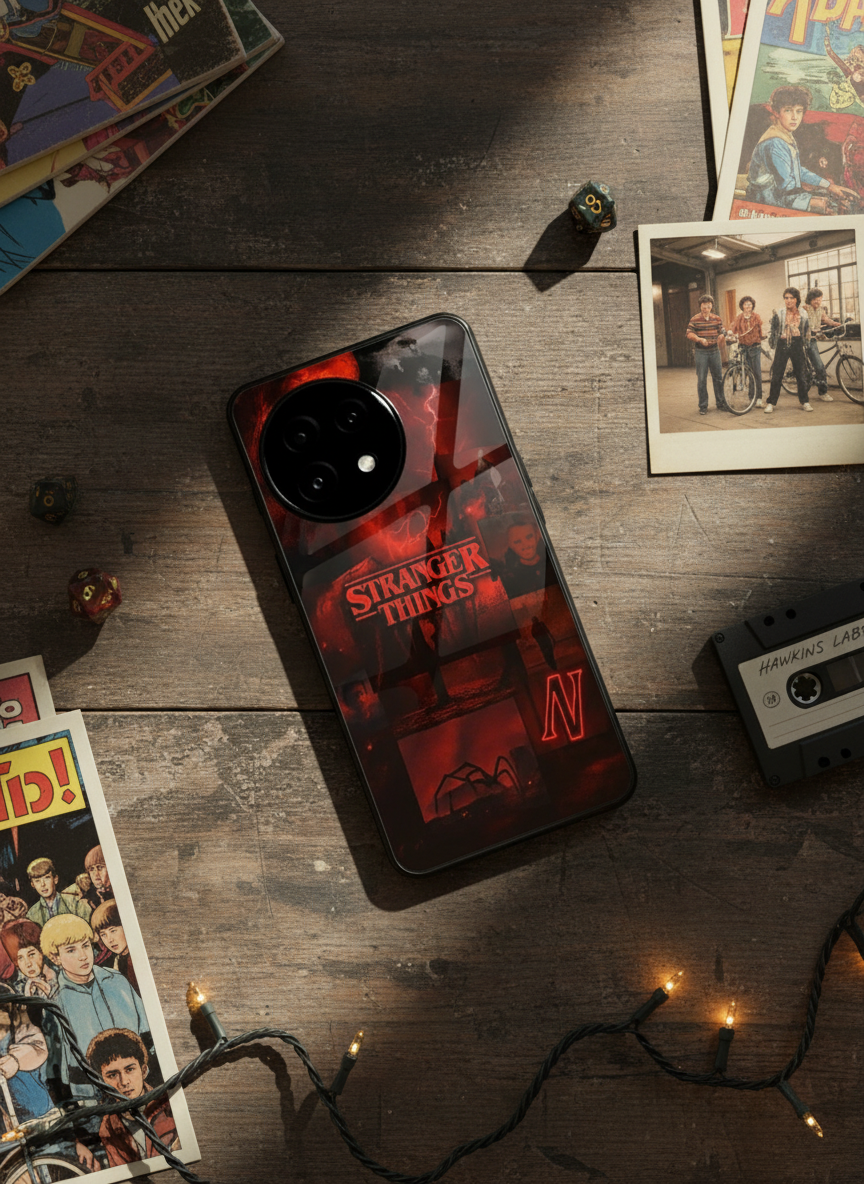 STRANGER THINGS- Red Realm Edit Premium Glass Back Cover For One Plus 13, 12, 11, 10 The Case & Co India