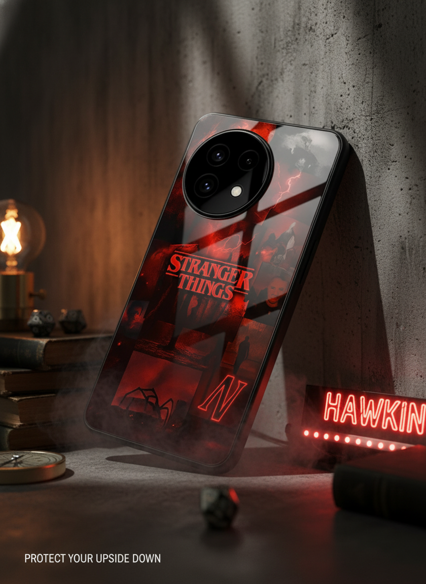 STRANGER THINGS- Red Realm Edit Premium Glass Back Cover For One Plus 13, 12, 11, 10 The Case & Co India