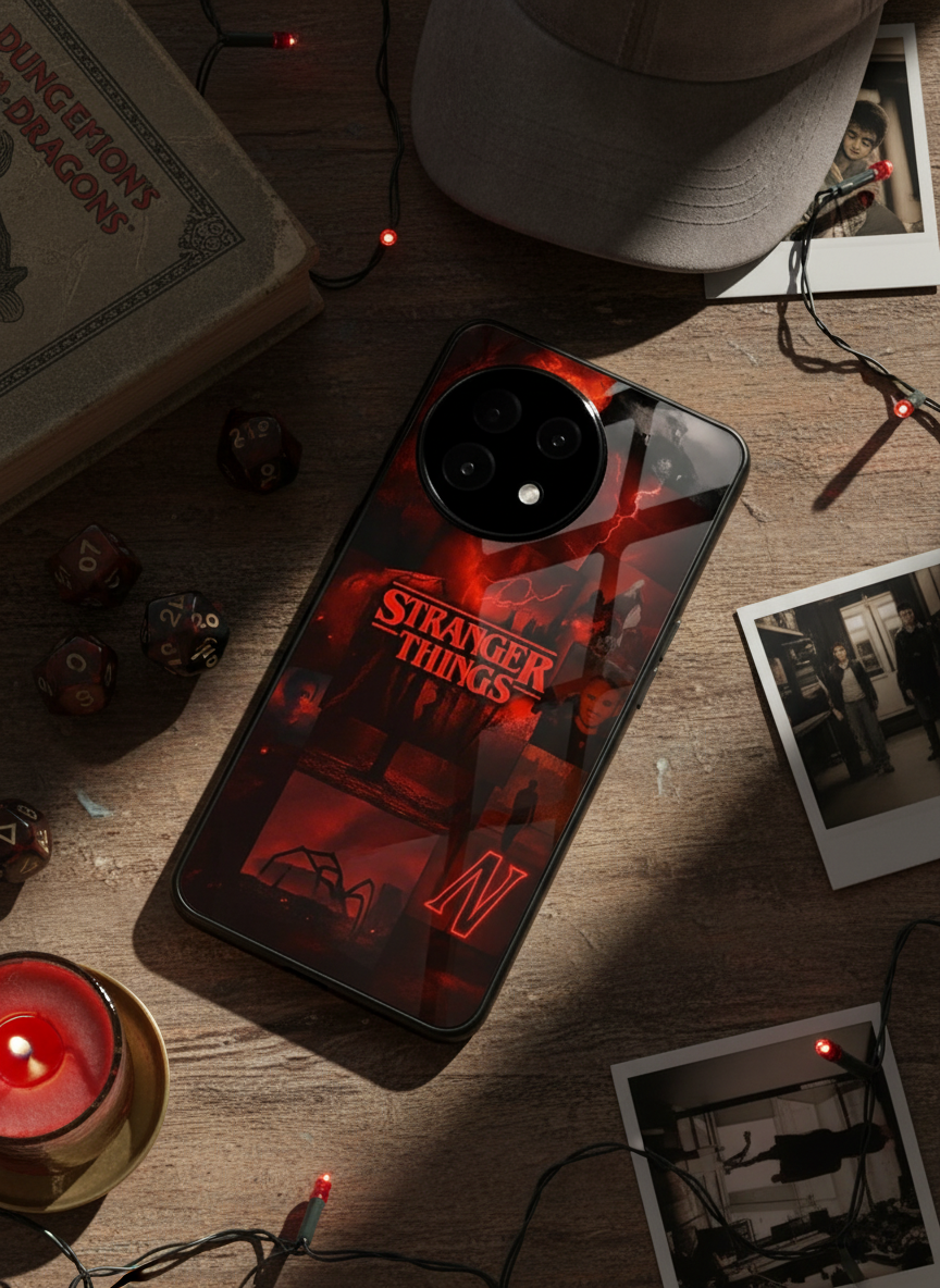 STRANGER THINGS- Red Realm Edit Premium Glass Back Cover For One Plus 13, 12, 11, 10 The Case & Co India
