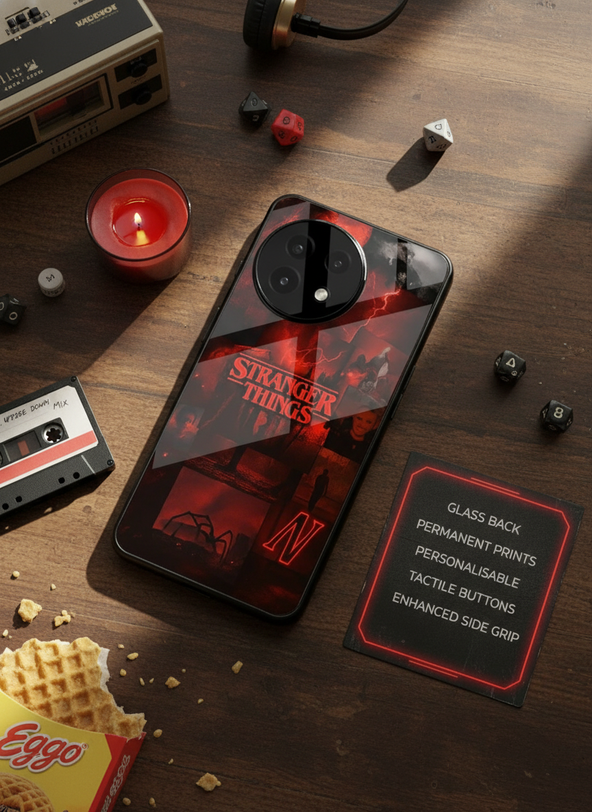 STRANGER THINGS- Red Realm Edit Premium Glass Back Cover For One Plus 13, 12, 11, 10 The Case & Co India