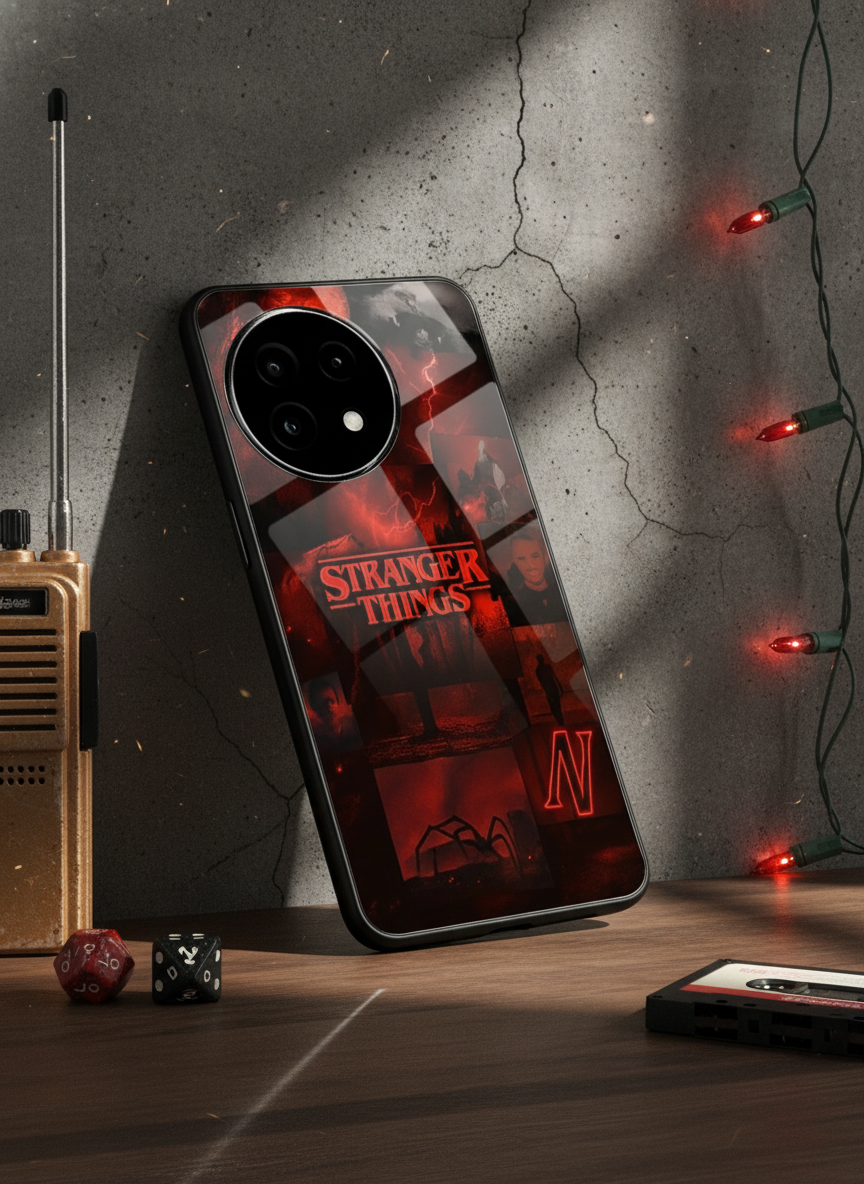 STRANGER THINGS- Red Realm Edit Premium Glass Back Cover For One Plus 13, 12, 11, 10 The Case & Co India