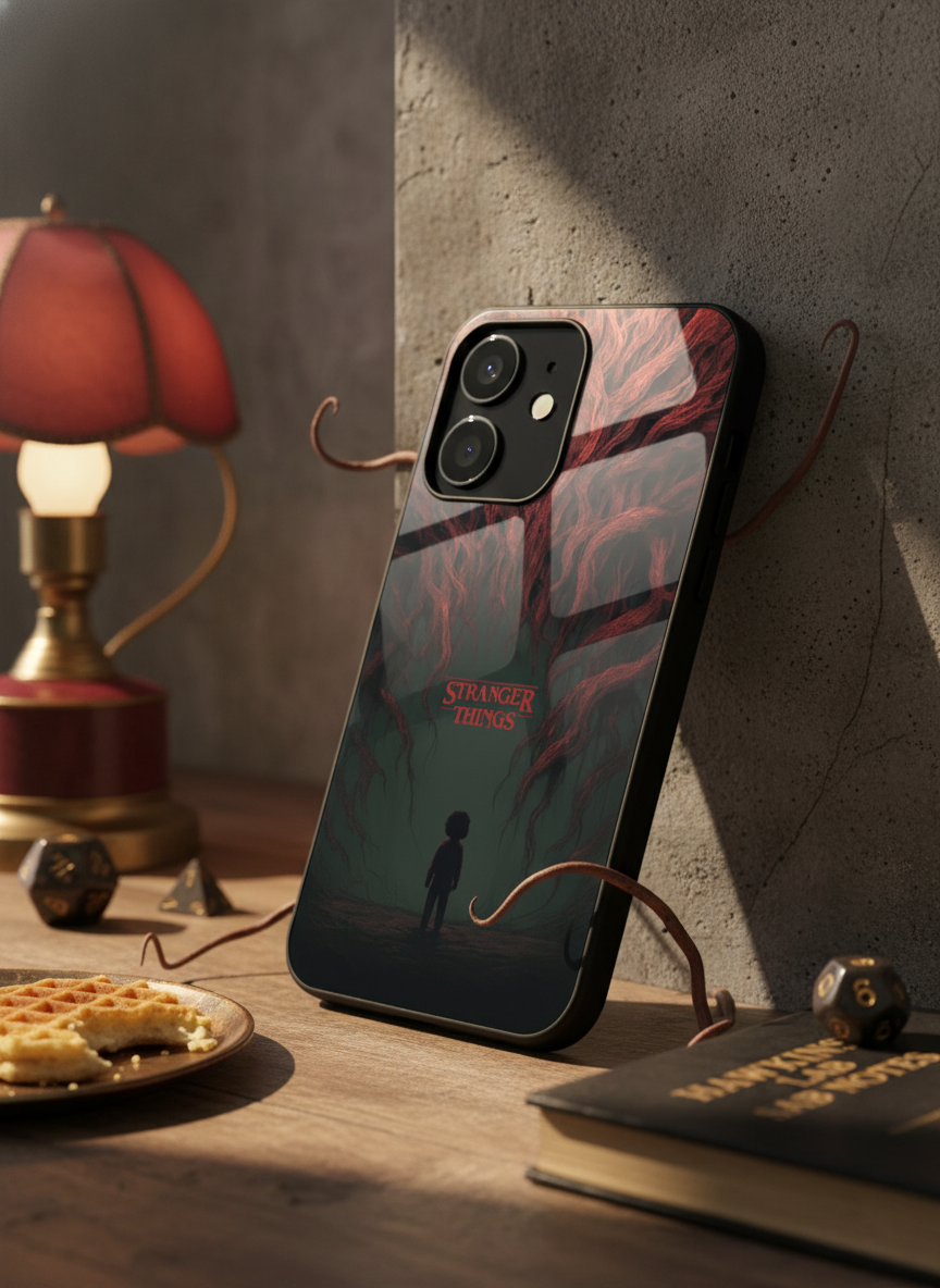 STRANGER THINGS- Stranger Dark Roots Premium Glass Back Cover For iPhone 14-17 Models The Case & Co India