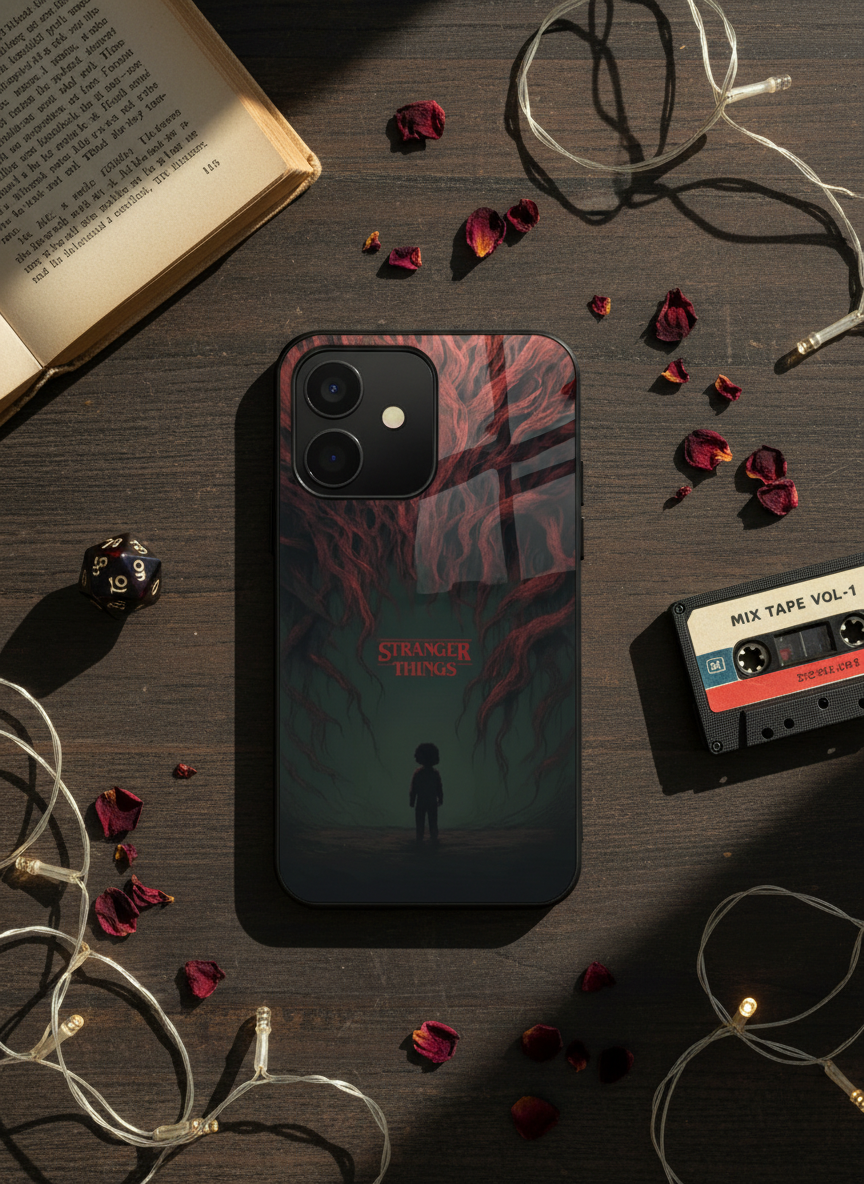 STRANGER THINGS- Stranger Dark Roots Premium Glass Back Cover For iPhone 14-17 Models The Case & Co India
