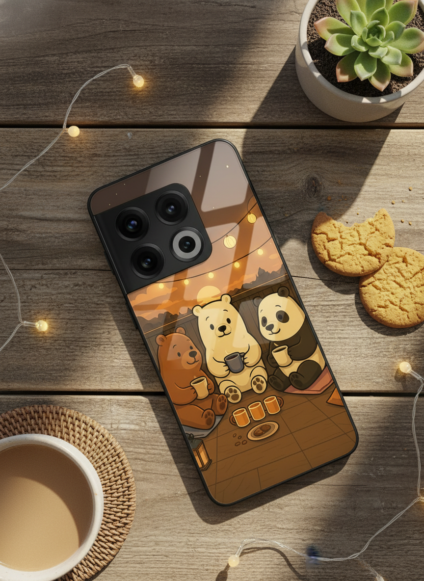 Tea Time Trio Glass Back Cover For One Plus 13, 12, 11, 10 The Case & Co India