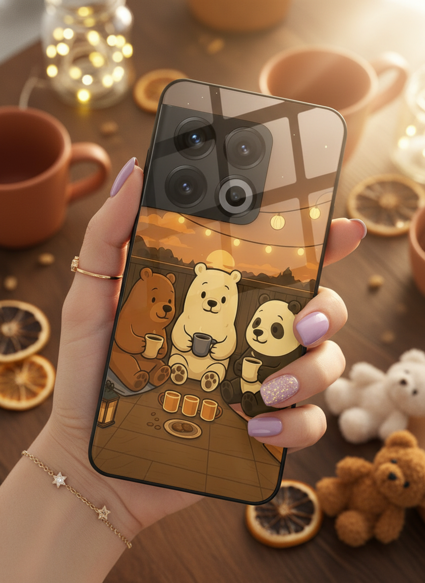 Tea Time Trio Glass Back Cover For One Plus 13, 12, 11, 10 The Case & Co India