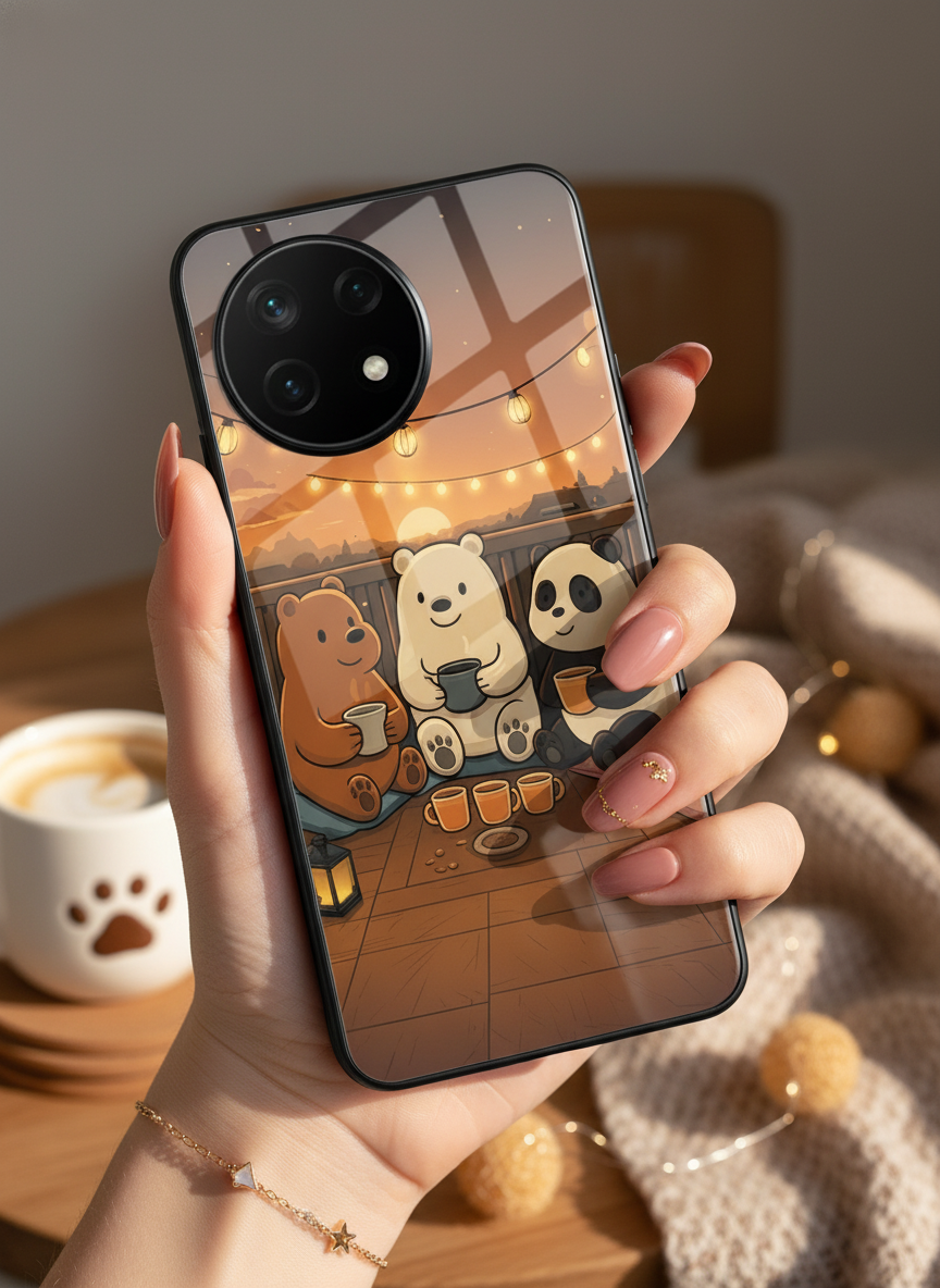 Tea Time Trio Glass Back Cover For One Plus 13, 12, 11, 10 The Case & Co India