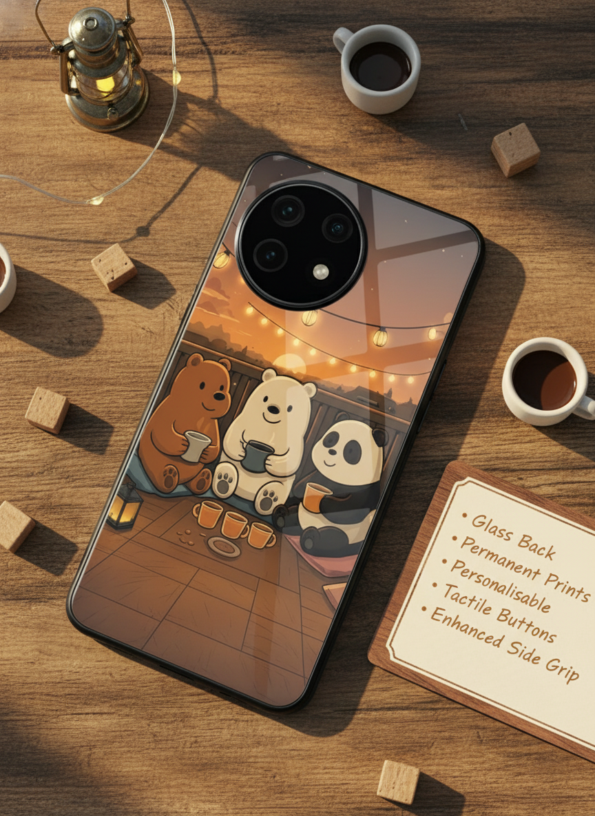 Tea Time Trio Glass Back Cover For One Plus 13, 12, 11, 10 The Case & Co India